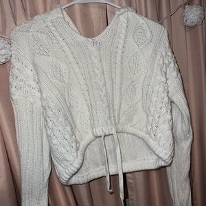 Cropped Cable Knit Sweater with Hood